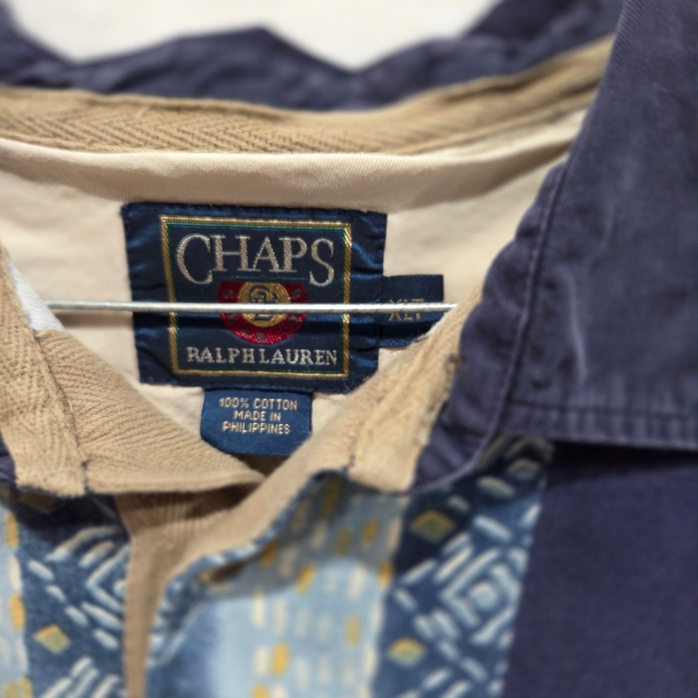 Vintage 90s Y2K Chaps Ralph Lauren Blue Striped Polo Shirt XL Tall  Grandpacore - Picture 3 of 6